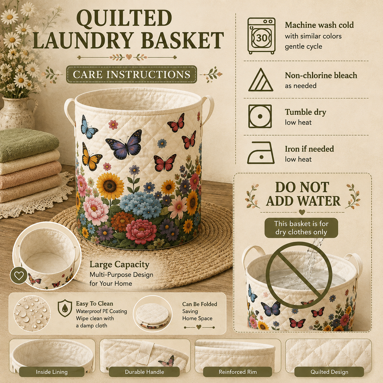 Woodland Animals Quilted Laundry Basket, Forest Nursery Hamper