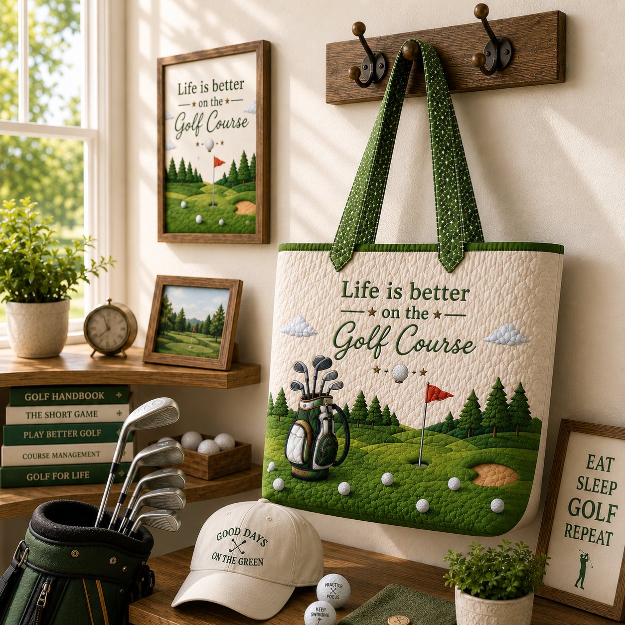 Golf Quilted Tote Bag with Golf Cart Print for Women Golfers and Weekend Golf Days