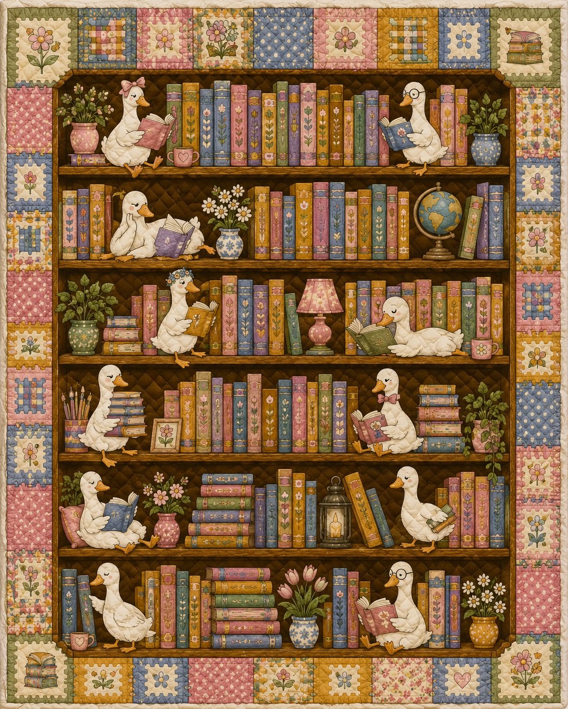Silly Goose Book Lover Quilted Blanket, Bookish Gift for Her
