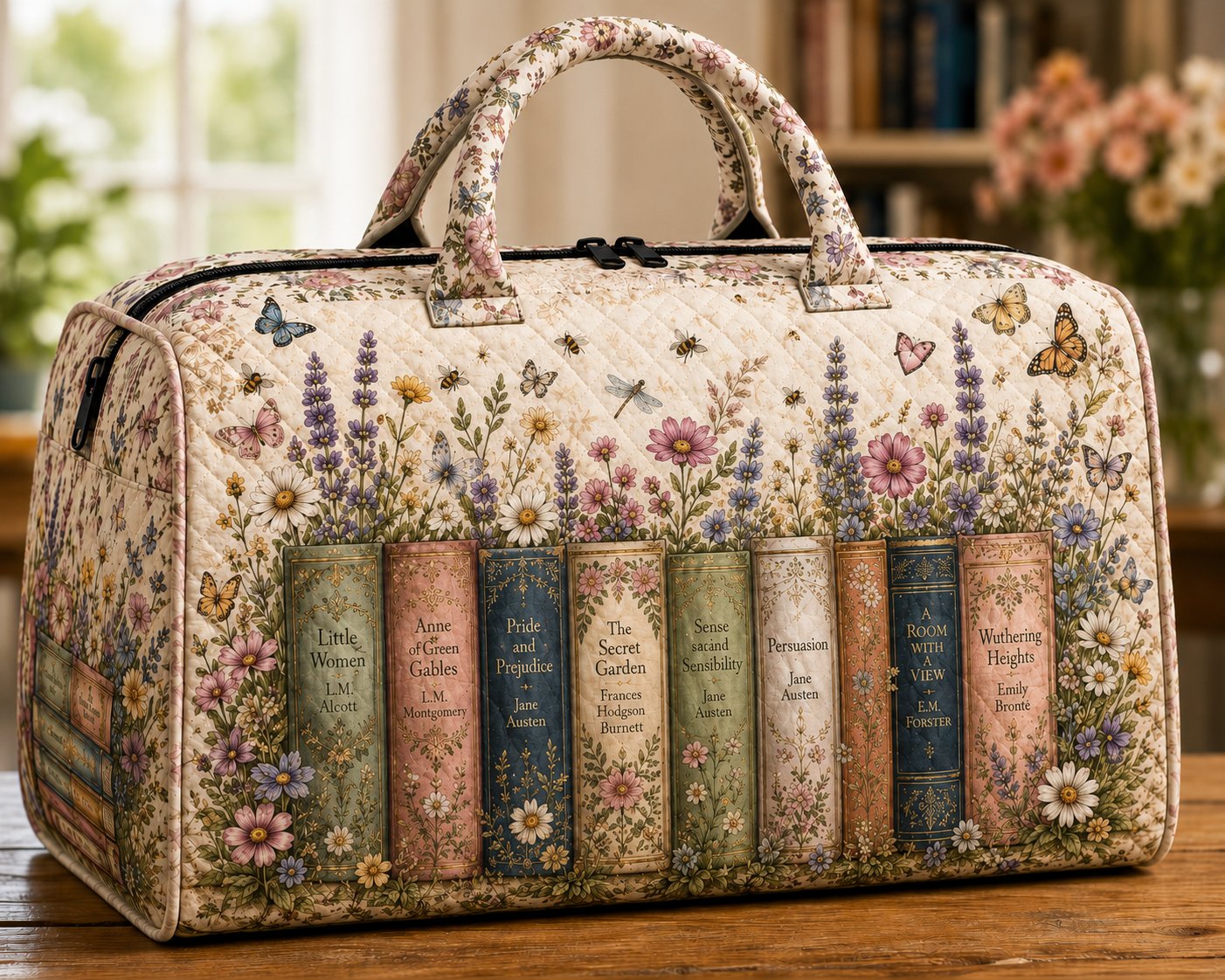 Quilted Floral Weekend Bag, Book Lover Tote, Reader Gift Bag