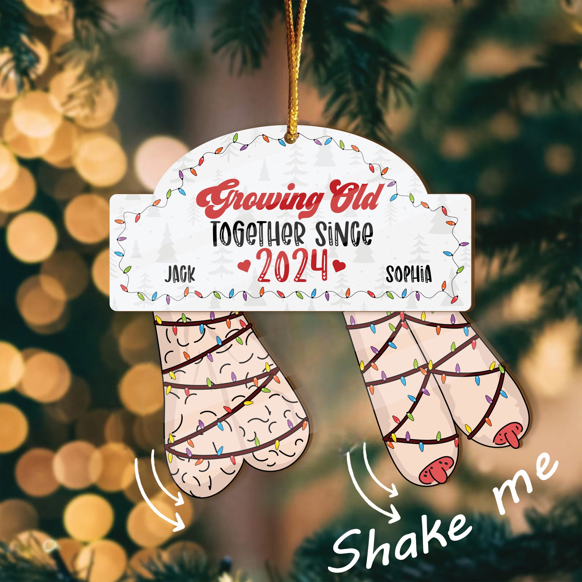 Personalized funny wooden Christmas ornament with Growing Old Together