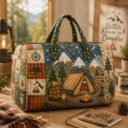 Camping Adventure Quilted Weekend Bag, Mountain Duffle, Travel Gift