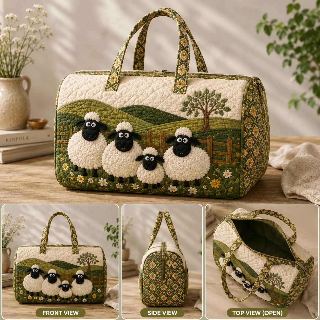 Sheep Quilted Weekend Bag, Cottagecore Farmhouse Duffle, Gift for Her