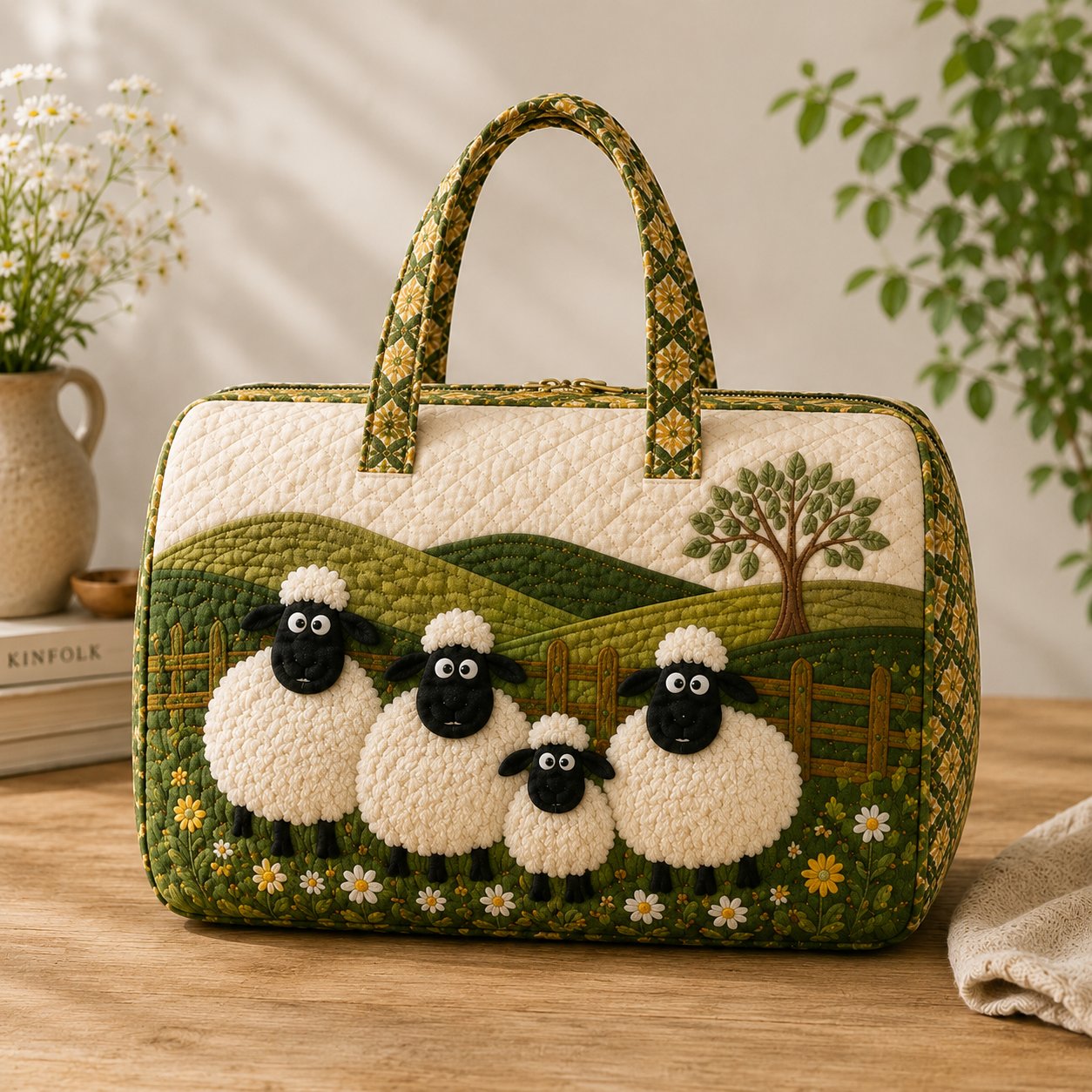 Sheep Quilted Weekend Bag, Cottagecore Farmhouse Duffle, Gift for Her