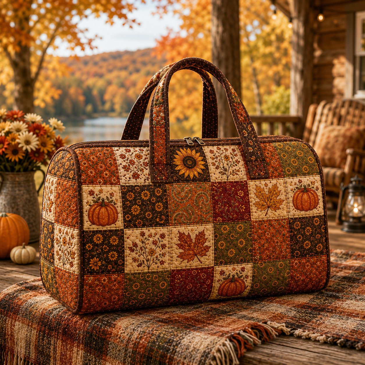 Autumn Floral Quilted Bag, Pumpkin Patchwork, Fall Gift for Her