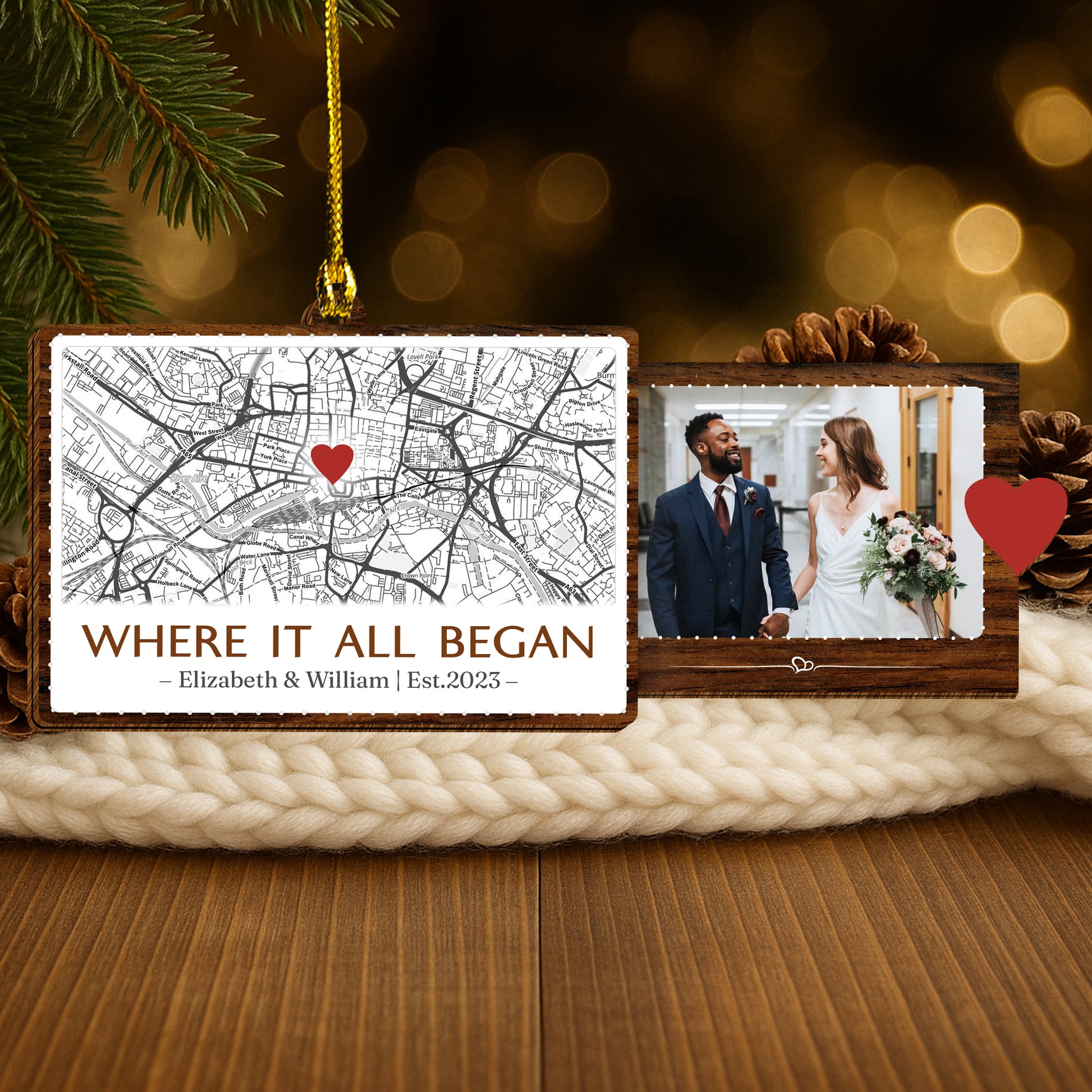 When It All Began - Personalized Wooden Photo Slider Map Card for Couples-P2510-0102-mk1