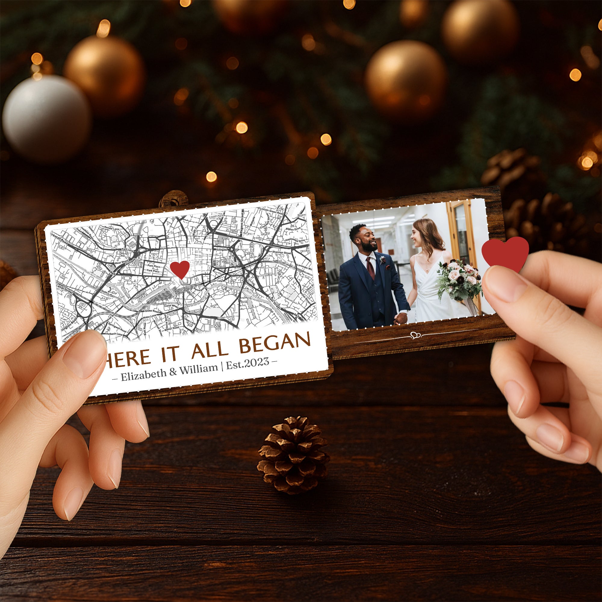 When It All Began - Personalized Wooden Photo Slider Map Card for Couples-P2510-0102-mk4