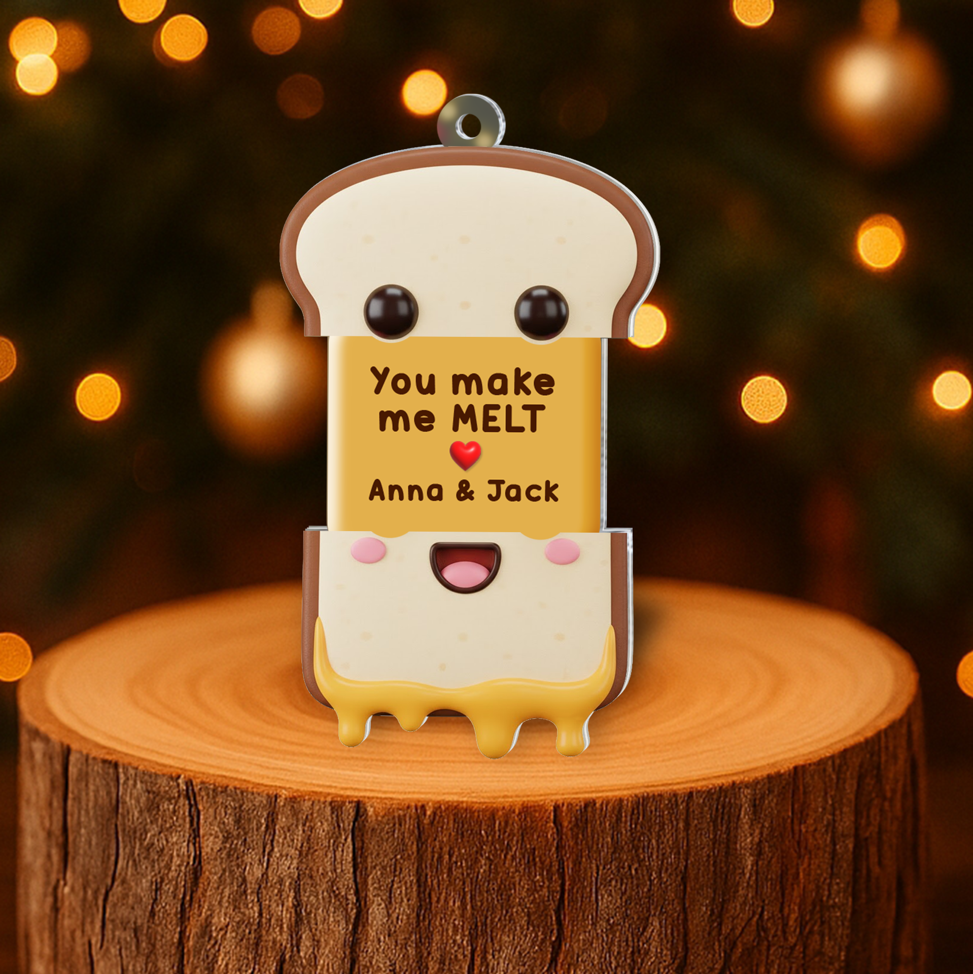 Sliding reveal keychain pulled open from both sides to show the hidden message You make me MELT