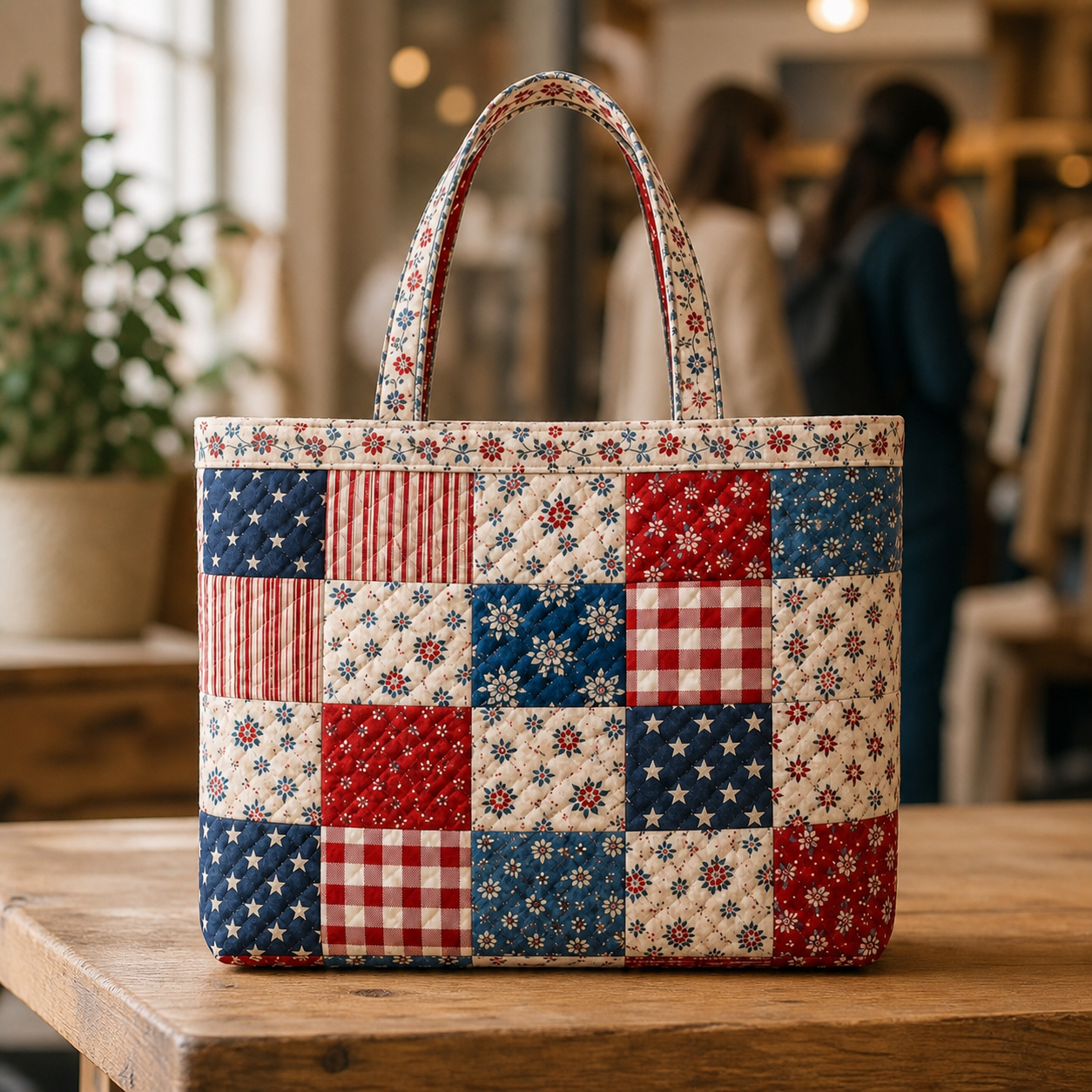 4th Of July Quilted Tote, Patriotic American Flag Bag, Independence Day Gift