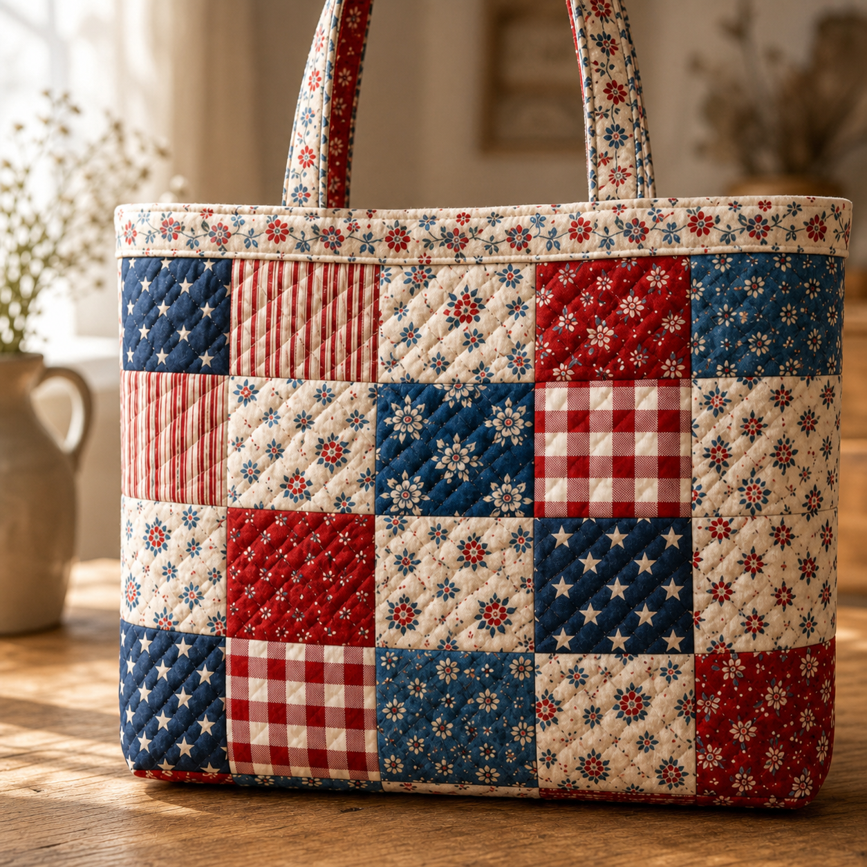 4th Of July Quilted Tote, Patriotic American Flag Bag, Independence Day Gift