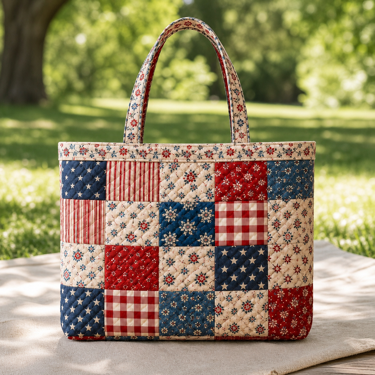 4th Of July Quilted Tote, Patriotic American Flag Bag, Independence Day Gift