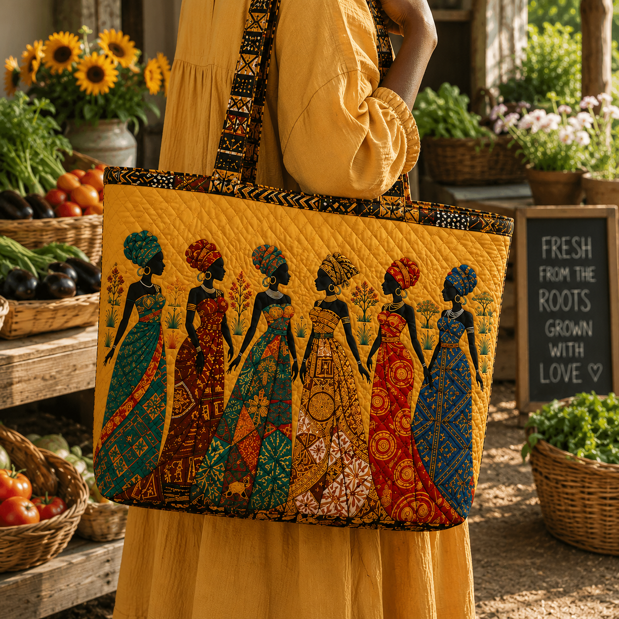 African Art Quilted Tote Bag with Soulbound Roots Design for Women Who Celebrate Culture and Heritage