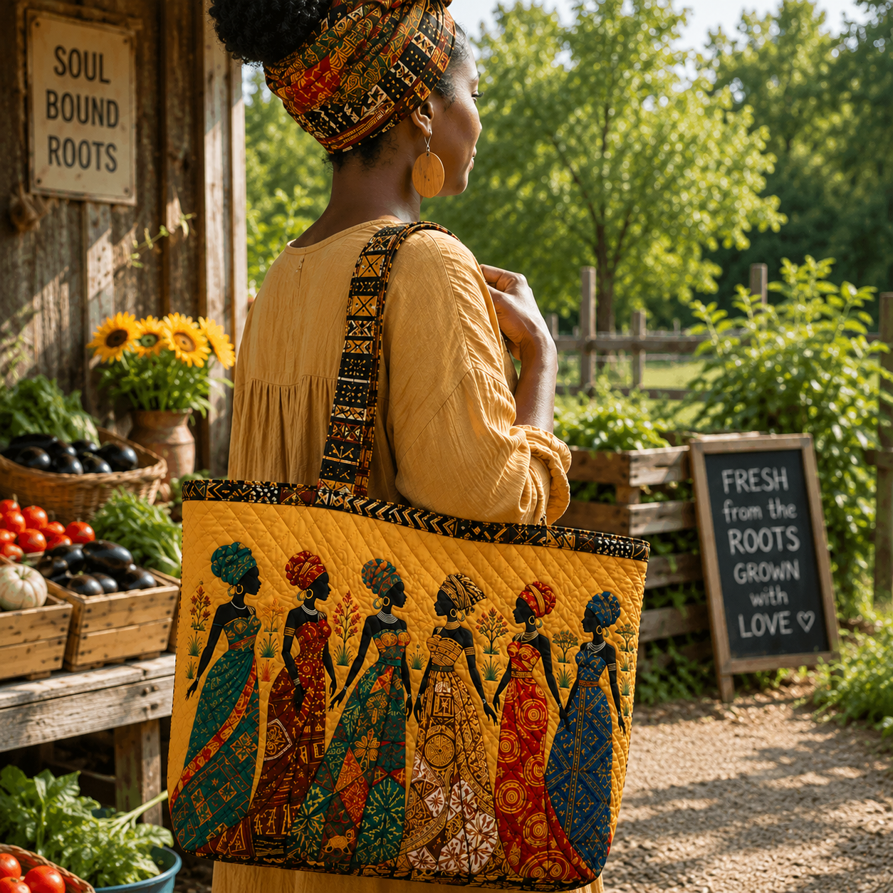 African Art Quilted Tote Bag with Soulbound Roots Design for Women Who Celebrate Culture and Heritage