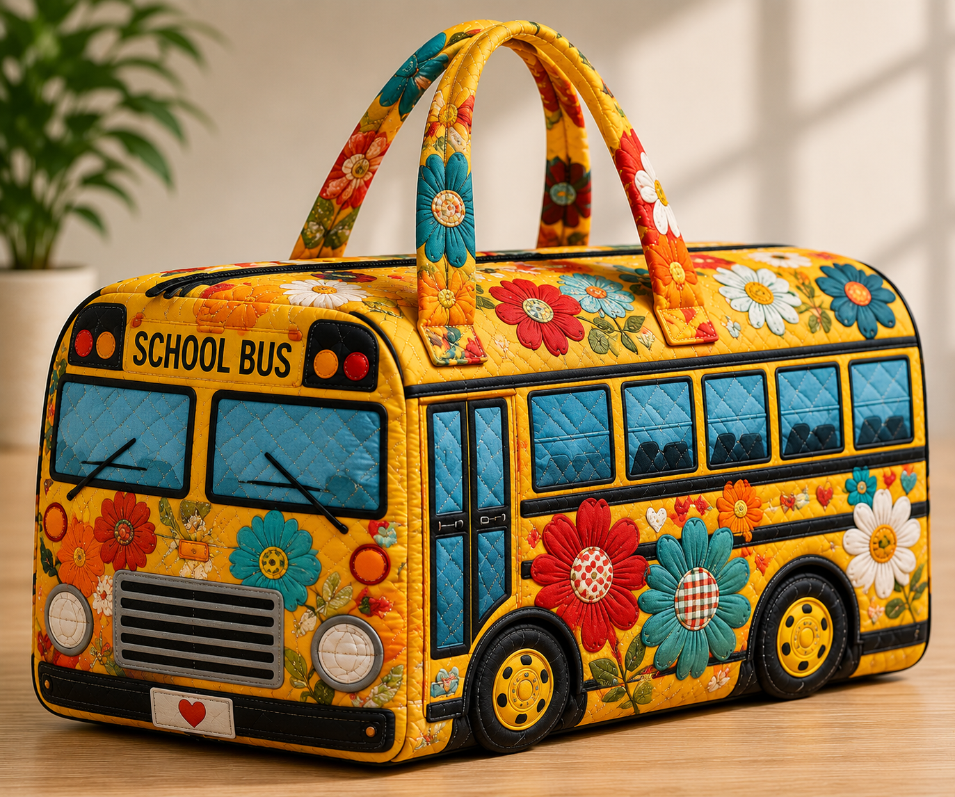 School Bus Quilted Weekender Bag, Teacher Gift, Back to School