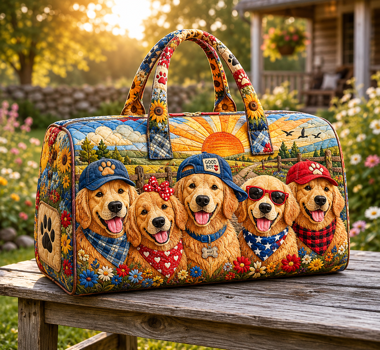 Golden Retriever Quilted Weekend Bag, Dog Lover Duffle, Pet Mom Gift