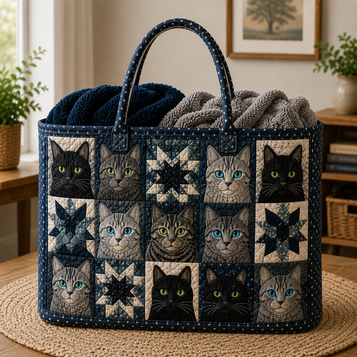 Cat Quilted Tote Bag, Patchwork Kitty, Gift for Cat Lovers, Cat Mom